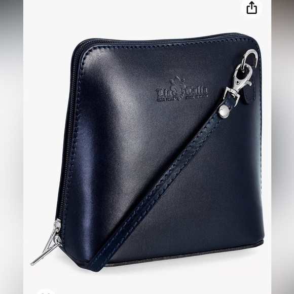 VERA PELLE Navy Blue Small Medium Leather CrossBody Bag Purse Silver Hardware - Picture 14 of 15